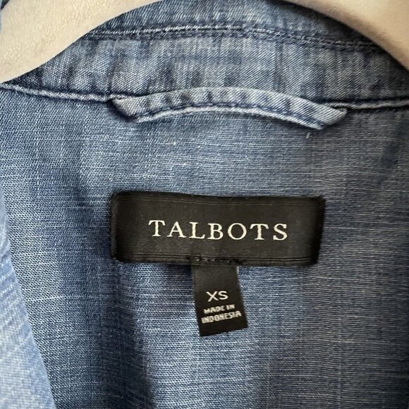 Talbots XS Linen Blend Chambray Button Up Patch Pockets Casual Utility Jacket - Picture 8 of 11